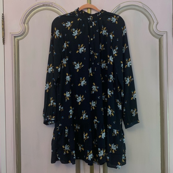 Floral Navy Blue dress with flounce bottom - Picture 2 of 5